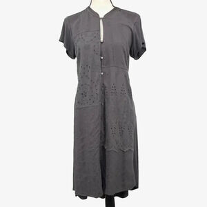 Anthropologie TINY Stone Harbour Shirt Dress Size S Gray Embroidered Knee Length